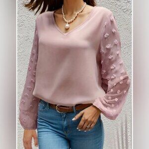 Adriana Papell  V neck pop corn sheer long sleeve size S